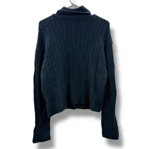 ATM Cable Knit Turtleneck Sweater Women's Small Navy Blue Pullover Cozy FLAWED‎ thumbnail 2