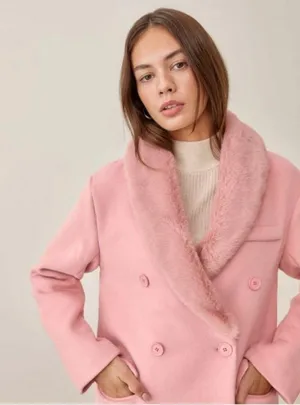 💕REFORMATION💕 Lester Coat ~ Faux Fur Shawl Collar Double Breasted Pink S NWT thumbnail 6