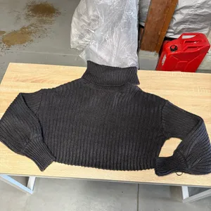 Urban Outfitters Dark Gray Chunky Ribbed Cropped Turtleneck Sweater Large EUC thumbnail 1