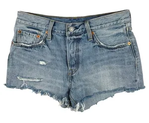 Levi's 501 Blue Women's Mid Rise Distressed Frayed Raw Hem Denim Jeans Shorts 27 thumbnail 1