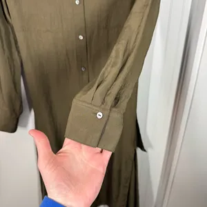 Vince olive green button front‎ tie front asymmetric hemline shirtdress size xs thumbnail 4