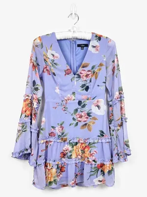 Lulus Women’s From My Heart Lavender Floral Print Long Sleeve Mini Dress Size S thumbnail 4