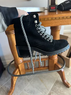 Black Suede Lace-Up Combat Boots with Two-Tone Laces Genny Steve Madden thumbnail 3