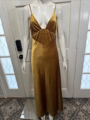 Bardot Capri Marigold Velvet Slip Dress Spaghetti Straps Women's Dress Sz S A3 thumbnail 2