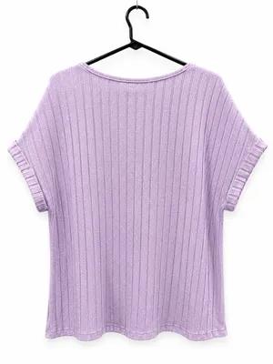SHEIN Ribbed Short Sleeve Lavender Top thumbnail 2