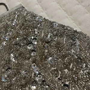 Women’s Beaded Bead Sequin Hand Bag Evening Purse Silver Tone - Needs TLC thumbnail 9
