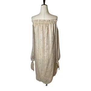 Wayf Dress Women Large Cream‎ Off The Shoulder Long Sleeve Floral Flowy Tunic thumbnail 4