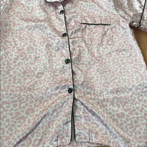 Button Up Pajama Top Womens Small Pink Black Leopard Print Coquette Feminine thumbnail 3