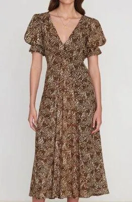 Faithfull the Brand Maggie Midi Dress Leopard Sz 6 thumbnail 1