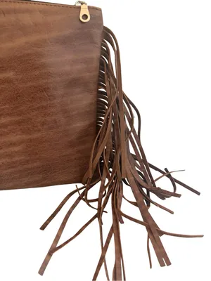 Gift From Morocco Brown Faux Leather Clutch Bag Purse Fringe Handbag Vegan thumbnail 10
