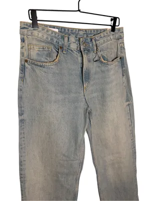 NWT Zara Wide Leg Jeans Mid Rise 100% Cotton Light Blue & Brown Wash Size 8 thumbnail 2