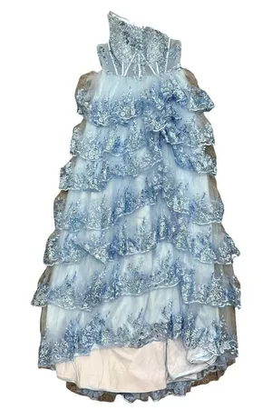 Tiered Asymmetrical Floral Sequin Formal Maxi Dress in Blue, Size 14​​​​ thumbnail 1