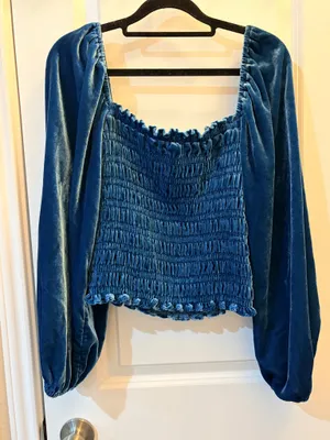 Anthropologie by Anthropologie Velvet Smocked Long Sleeve Crop Top thumbnail 1