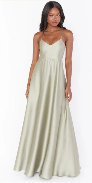 Show Me Your Mumu Women's Size Small Faith Maxi Dress Moss Green‎ Luxe Satin thumbnail 1