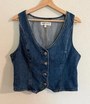 Women's Dark Blue Denim Button Vest size Large thumbnail 1