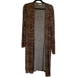 5/$25 Maurices Sz‎ M Southwestern Longline Duster Cardigan in Brown thumbnail 2