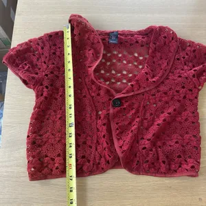 Vintage Y2K Crochet Bolero Shrug Red Buttons Collared Wrapper Indie Cottage S/M thumbnail 13