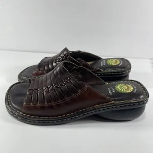 Earth Shoe Berkshire Brown Leather Woven Slides Sandals Women’s 8 Gelron 2000 thumbnail 2