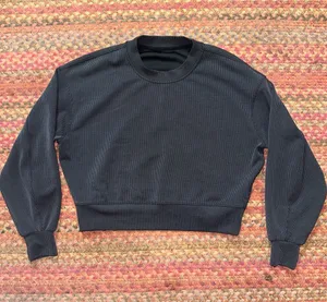 LULULEMON RIBBED SOFTSTREME Classic Black Cropped Crewneck Sweatshirt thumbnail 1
