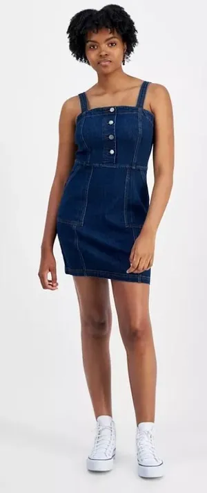 Tinseltown Juniors Denim Button‑Front Utility Pocket Dress NWT Pasero Wash XS thumbnail 1