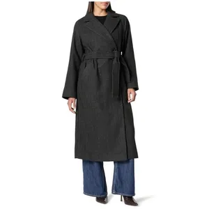 The Drop Women's Grey Herringbone Double Breasted Belted Long‎ Overcoat M thumbnail 2