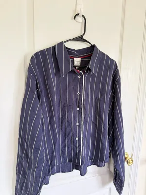 Anthropologie Maeve NEW Pinstripe Silken Button Down Crop Top thumbnail 4