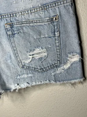 Ksubi Tongue n Cheek Messed Up Sashiko Embroidered Cut Off Denim Short Shorts thumbnail 6