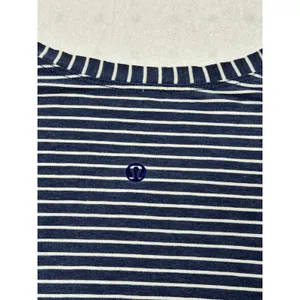 Lululemon Striped Long Sleeve Top Navy White Logo Back Women’s Size 10–12 thumbnail 2