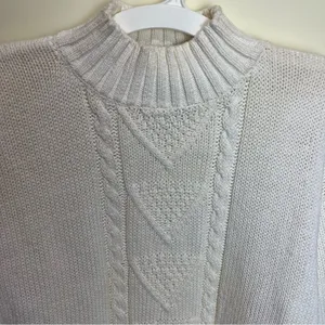 Vintage 90s Womens Large Mock Neck Cable Knit Sweater Ivory Fisherman Classic thumbnail 2