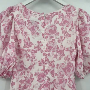Hello Molly Women's 4 Short Sleeve Pink White Floral Mini Dress V-Neck Girly NWT thumbnail 6