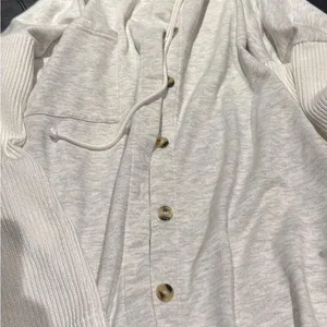 Gray V-Neck Cardigan Sweater with Ribbed Sleeves thumbnail 1