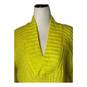 Anthropologie Sweater Women Small Yellow Neon Honore Ribbed Wool Blend Preppy‎ thumbnail 4