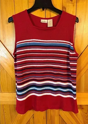 VTG Bobbie Brooks Women’s Red White Blue Striped Sleeveless Sweater Size XL (635 thumbnail 1
