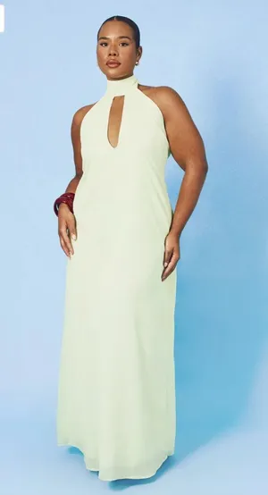 Boohoo Plus Plunge Halterneck Chiffon Maxi Dress thumbnail 1