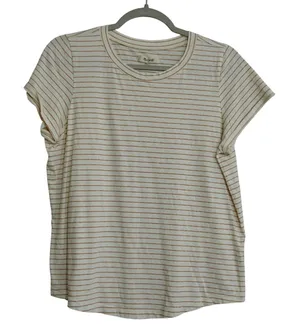 Madewell Women's Size Medium Striped Cotton Crewneck Short Sleeve Tee Cream thumbnail 1