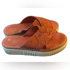 Franco Sarto Birch Slide Platform Sandal 8.5 Salmon Python Print Festival Summer thumbnail 3