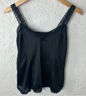 Vintage 80’s Mel-Lin Black Lace Nylon Gothic Silky Camisole Size S thumbnail 3