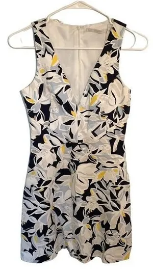 Zara Trafaluc Women's Size XS Sleeveless Deep V-Neck Dress Floral White Blue thumbnail 1