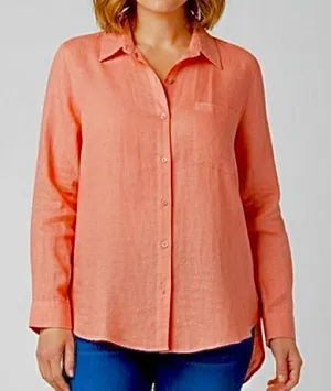 LL Bean Coral Orange Premium Washable Linen Long Sleeve Button‎ Up Shirt Size 1X thumbnail 1