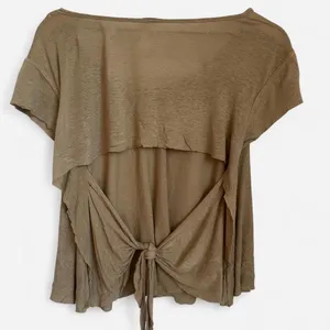 Free People Khaki Green Tie Front Crop Top Earthy Boho Indie Blouse M thumbnail 2