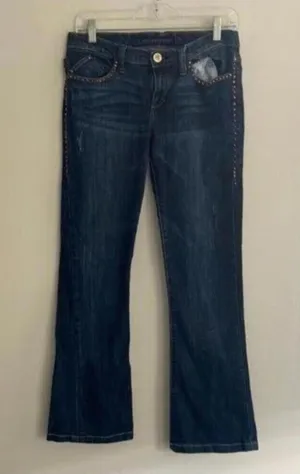 Rock & Republic Dark Wash Straight Leg Denim Jeans Studded Embroidered thumbnail 1