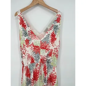 Lucky Brand M Watercolor Floral Maxi Tank Dress Multicolor Waist Tie Pocket Boho thumbnail 2
