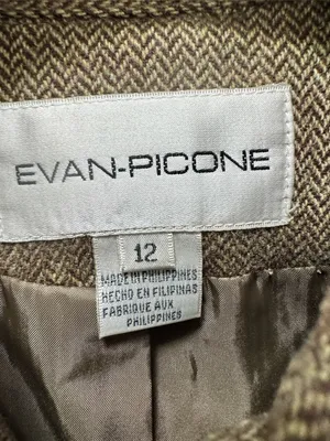 Evan Picone Herringbone Tan Wool-Blend Tailored Equestrian Blazer 12 thumbnail 2