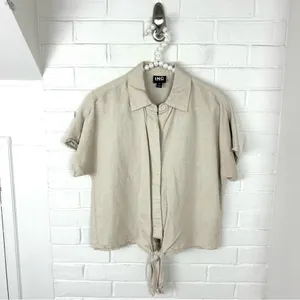 I.N.C. Neutral Linen Blend Boxy Short Sleeve Button Front Top Size XS thumbnail 2