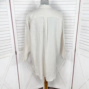 H&M Home Linen Button Up Shirt Dress Beige‎ Tan Medium Long Sleeve Beach thumbnail 4