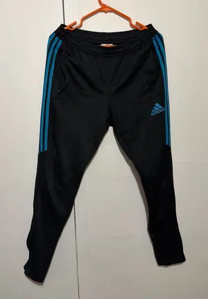 adidas Black Joggers with Teal Three-Stripes thumbnail 1