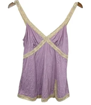 Maurices Y2K 90s Lace‎ Trimmed Purple V Neck Babydoll Camisole Cami Layering thumbnail 1