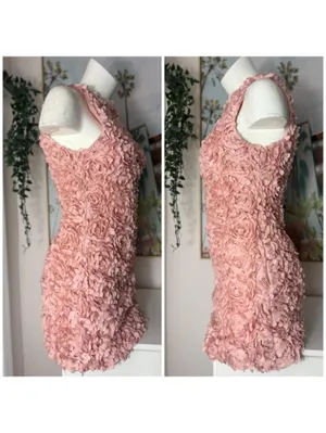 River Island Pink 3D Floral Mini Dress XS Petal Textured Bodycon Party thumbnail 5