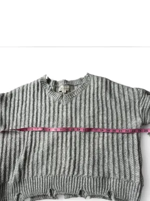 Vintage Havana cable knit grey and black star sleeve sweater thumbnail 5