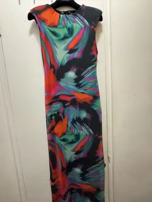 Zara Vibrant Abstract Midi Mesh Dress Multicolor thumbnail 6